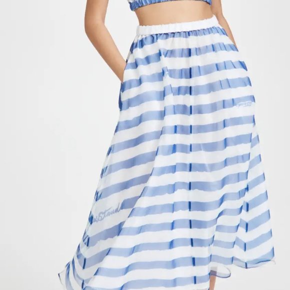 STAUD Mattia Skirt Blue & White Painted Stripe - S - Picture 4 of 8